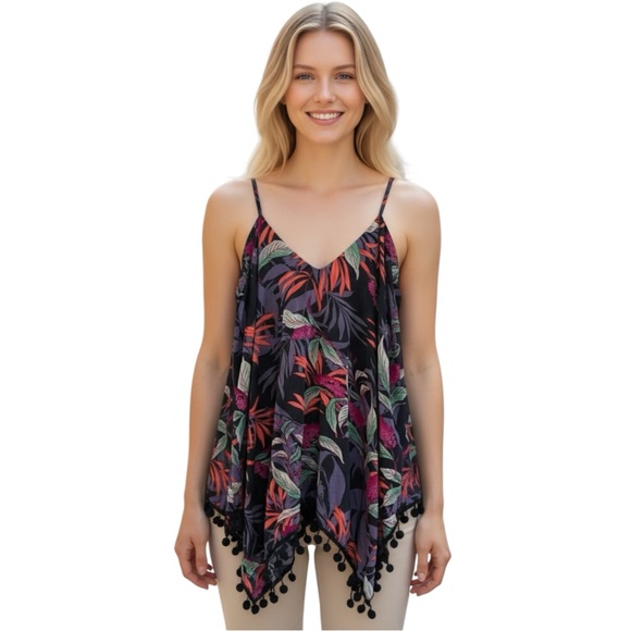 JAPNA Tropical Tank with Shark Bite Hem with Tassel Details size Large - Picture 1 of 8